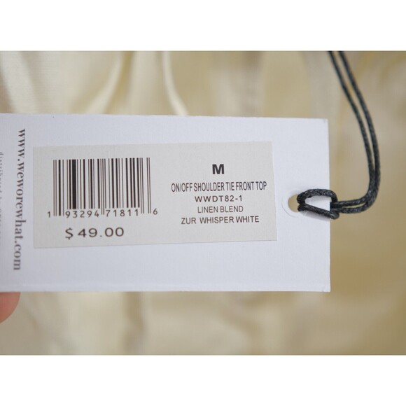 WeWoreWhat On Off Shoulder Top Tie Front Linen Blend Whisper White Sz Medium New - Picture 4 of 10